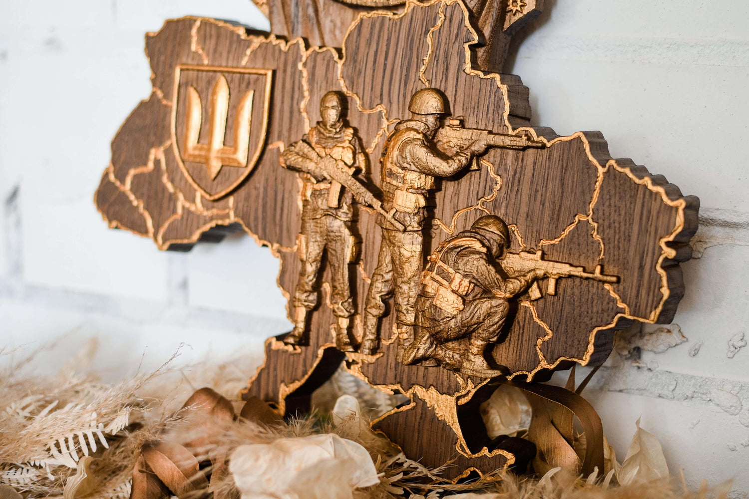 Ukrainian map with Blessed Virgin Mary over  Ukrainian solgiers - Kozak Work Shop