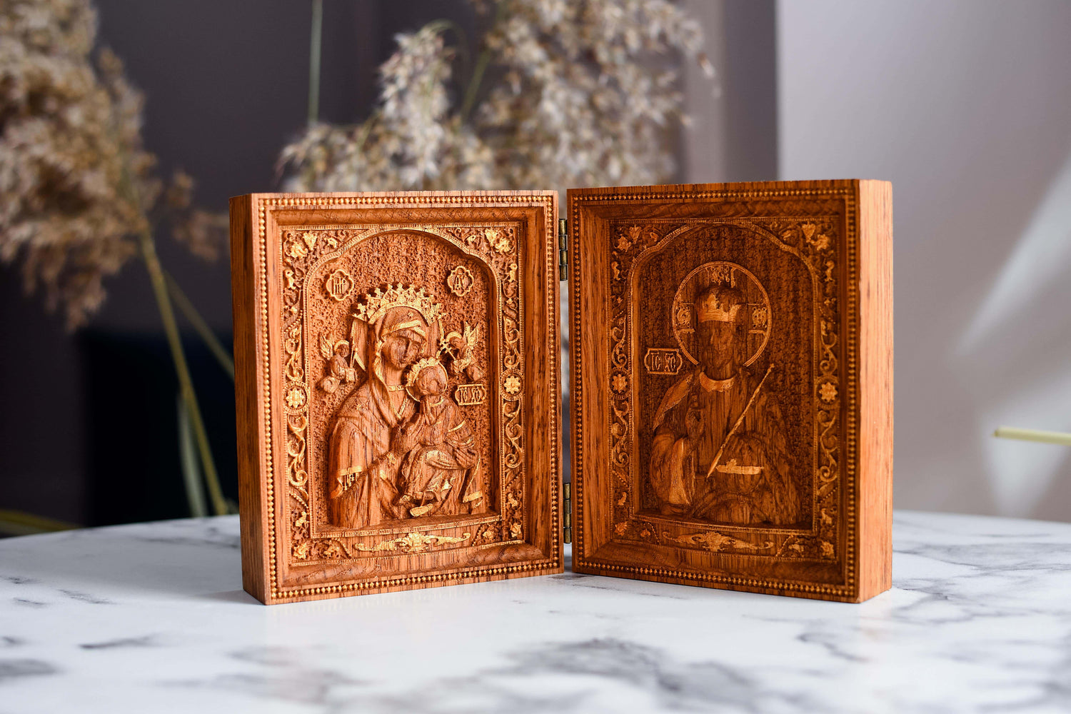Virgin Mary and  Our Lord  Small Wooden  folding panel - Kozak Work Shop