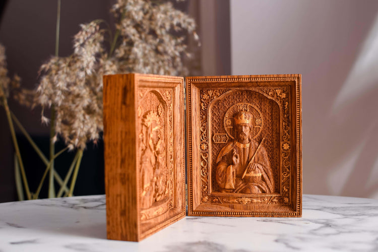 Virgin Mary and  Our Lord  Small Wooden  folding panel - Kozak Work Shop
