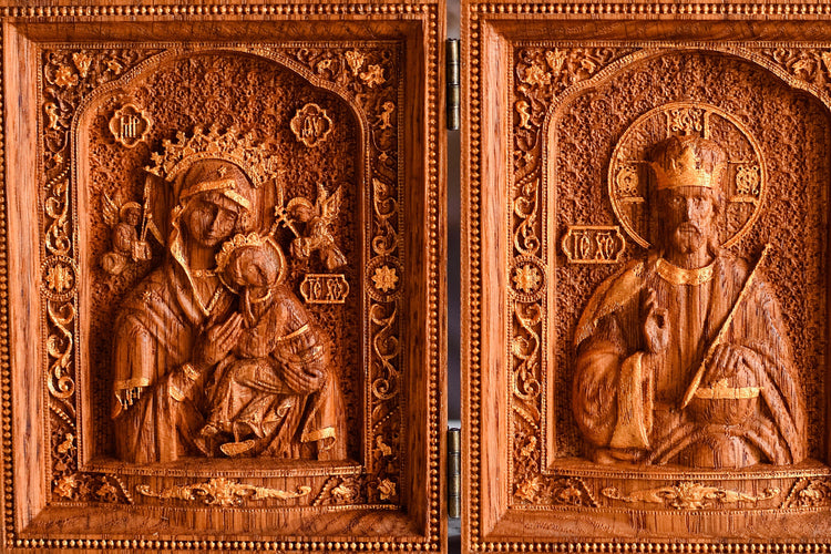 Virgin Mary and  Our Lord  Small Wooden  folding panel - Kozak Work Shop