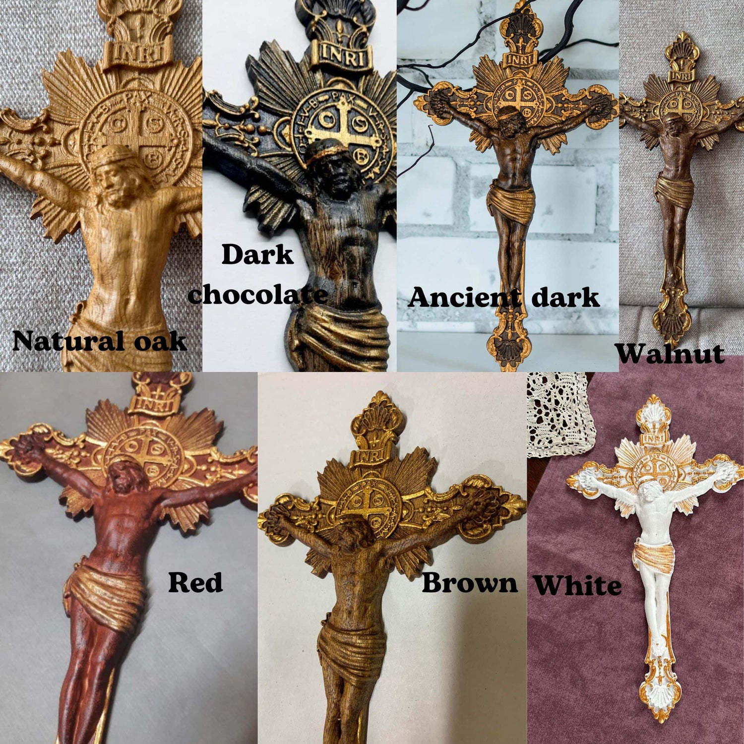 Handcarved St. Benedict exorcism cross with prayer and medal - Kozak Work Shop