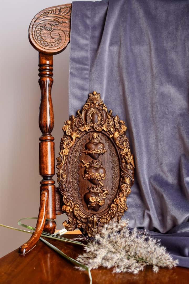Three Sacred Hearts of the Holy Family Wall Hanging Wooden Art work - Kozak Work Shop