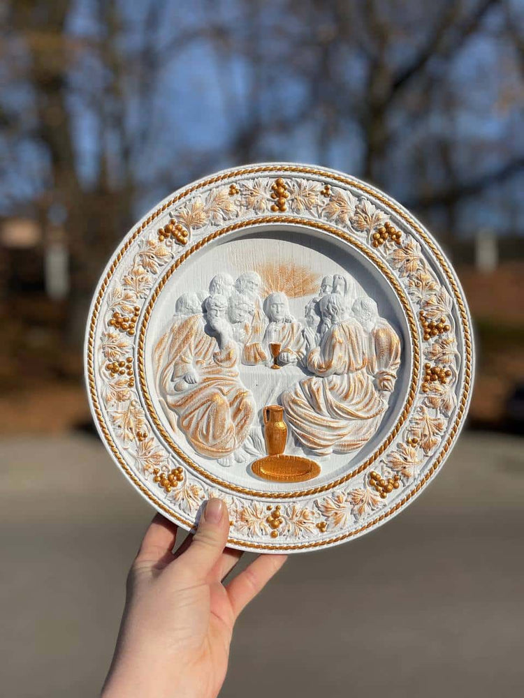 Round Last Supper Wooden Carved Plaque - Kozak Work Shop