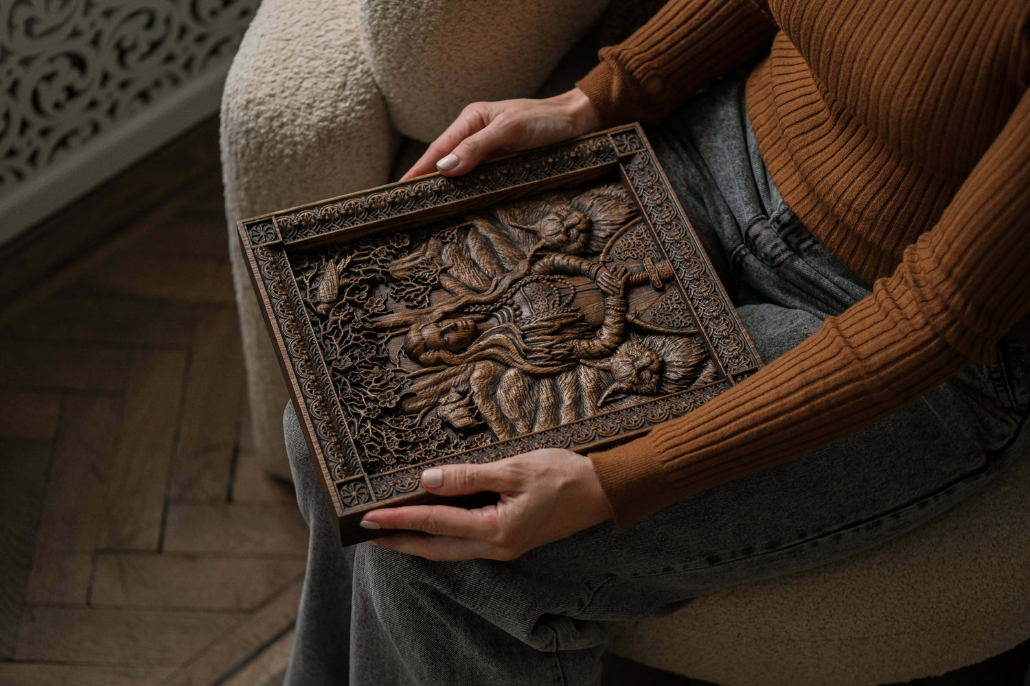Freyja Skandinavian Goddess Wooden Carved Wall Picture - Kozak Work Shop