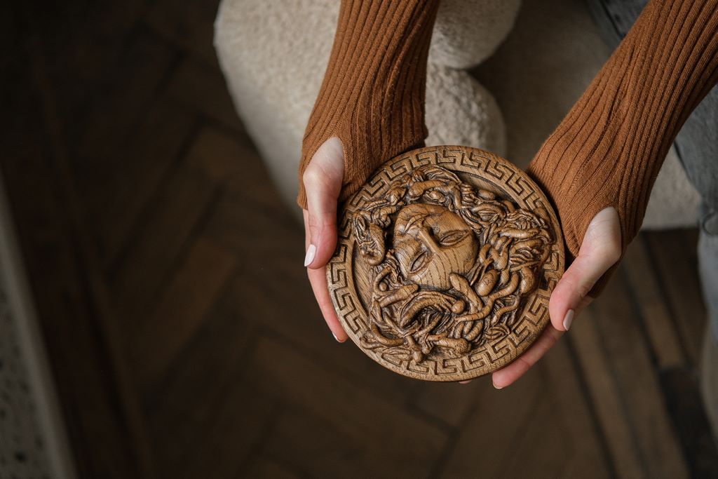 Wooden Plaque Sicilian Medusa Head - Kozak Work Shop