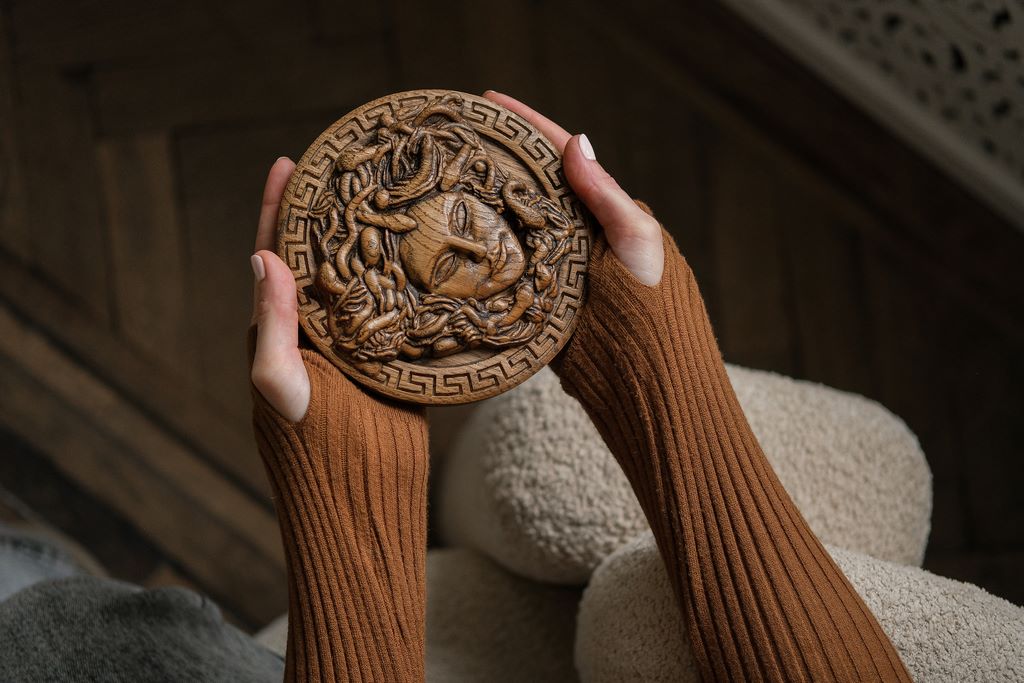 Wooden Plaque Sicilian Medusa Head - Kozak Work Shop