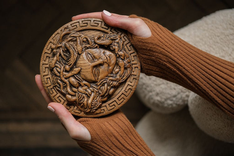 Wooden Plaque Sicilian Medusa Head - Kozak Work Shop