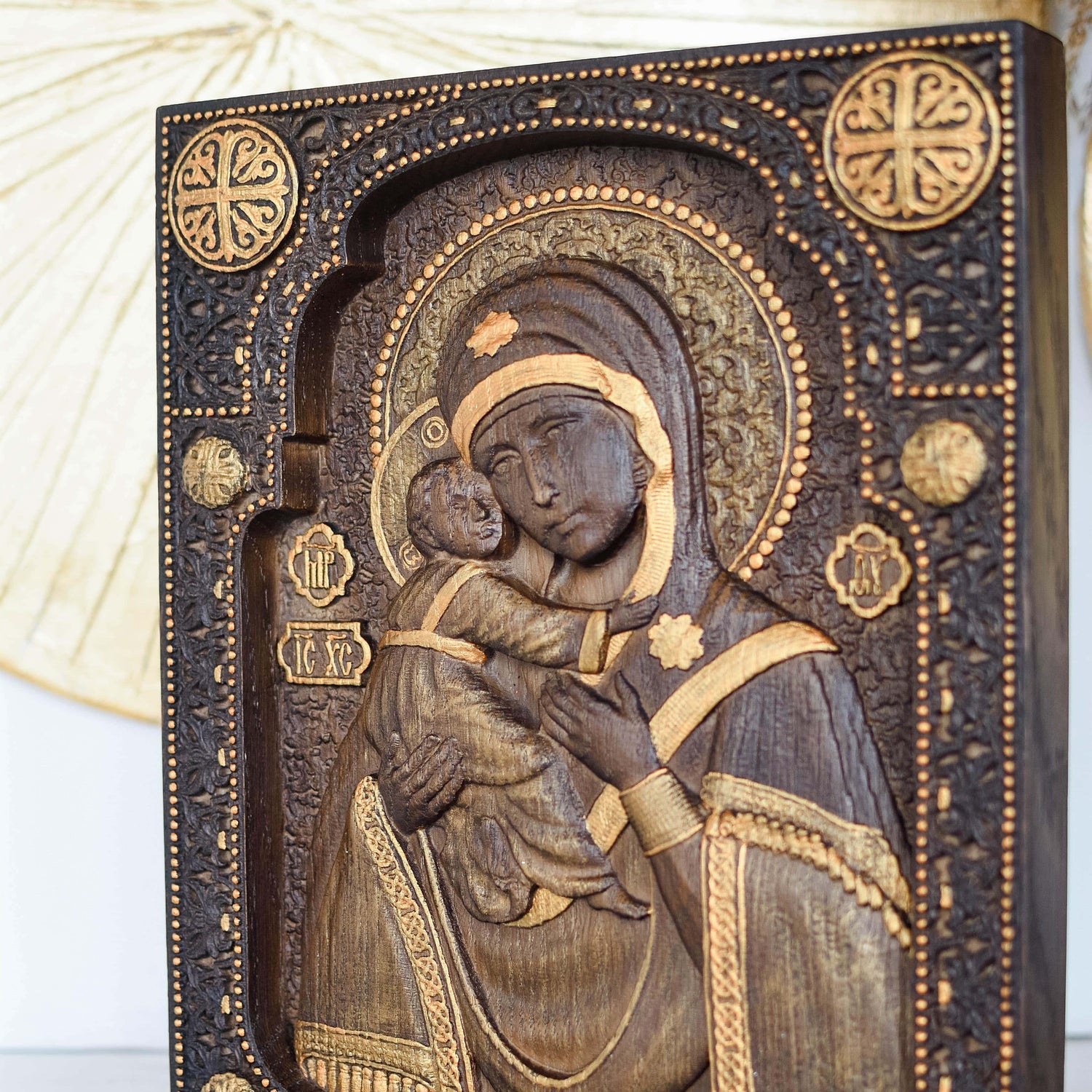 Virigin Mary wooden wall plaque - Kozak Work Shop