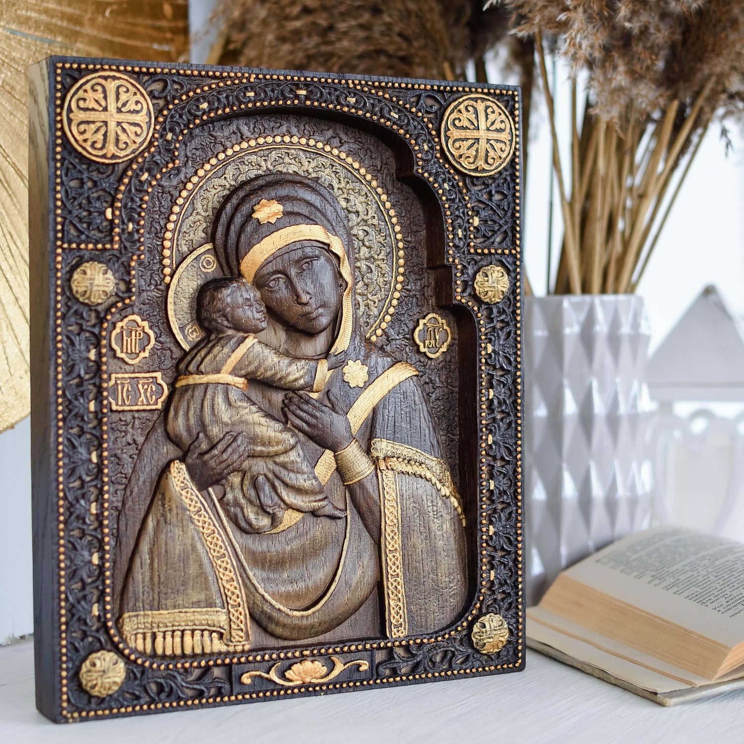 Virigin Mary wooden wall plaque - Kozak Work Shop