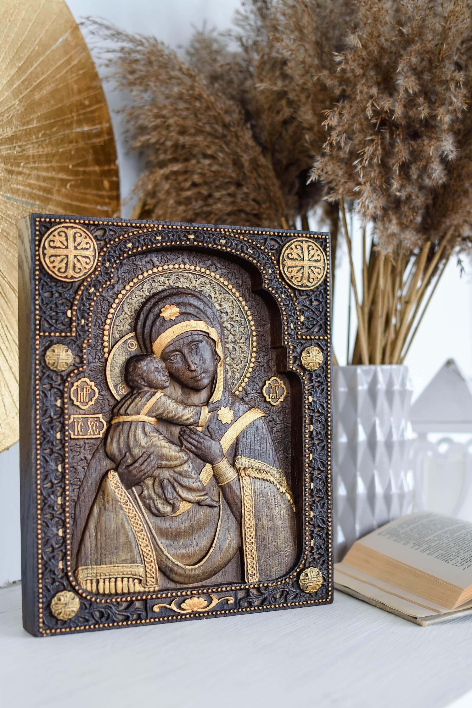Virigin Mary wooden wall plaque - Kozak Work Shop