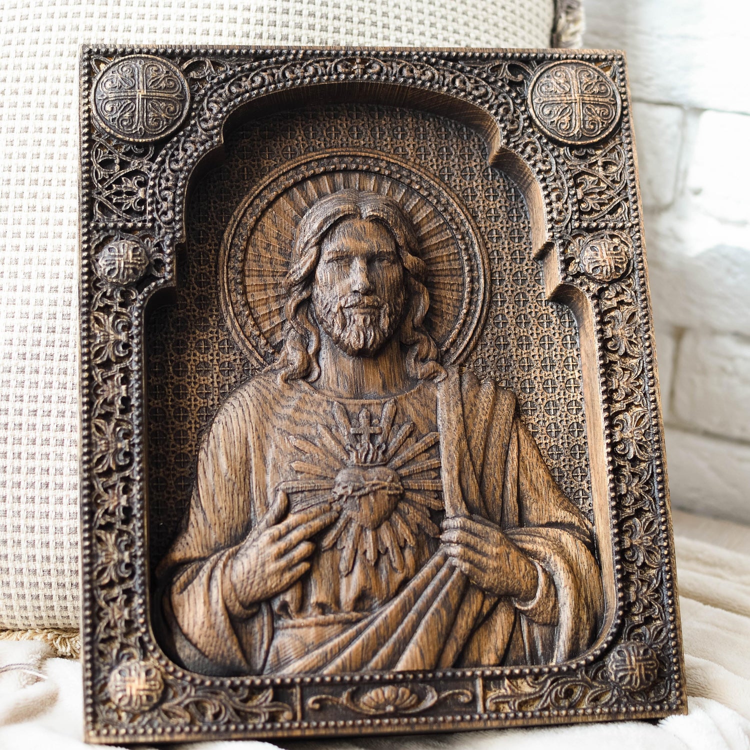 Sacred Heart Jesus wooden icon - Kozak Work Shop