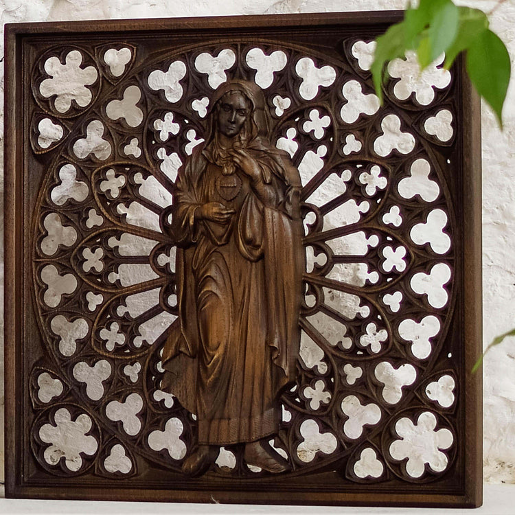 Immaculate Heart of Mary Wooden Statue - Kozak Work Shop