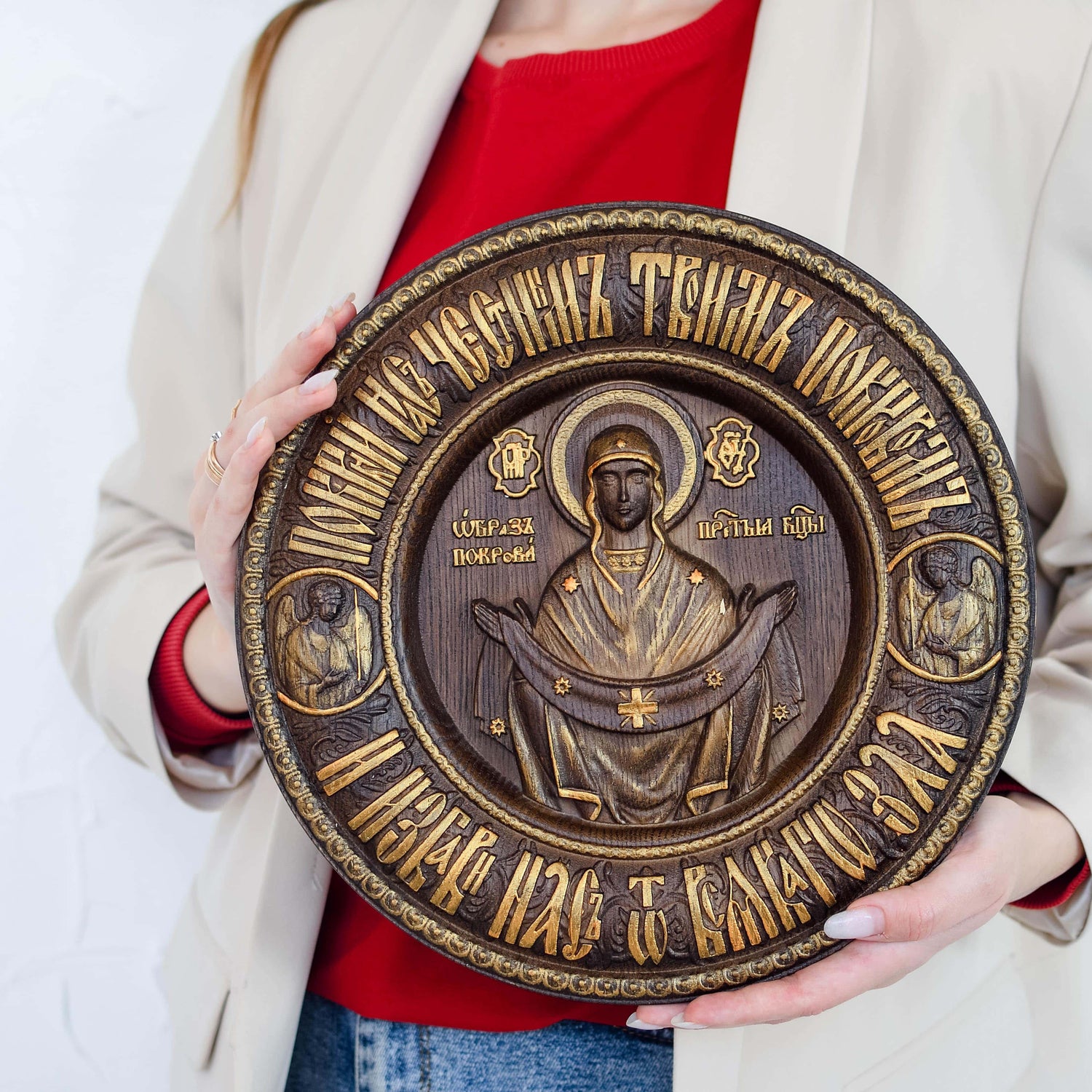 Virgin Mary of Pokrov round icon - Kozak Work Shop