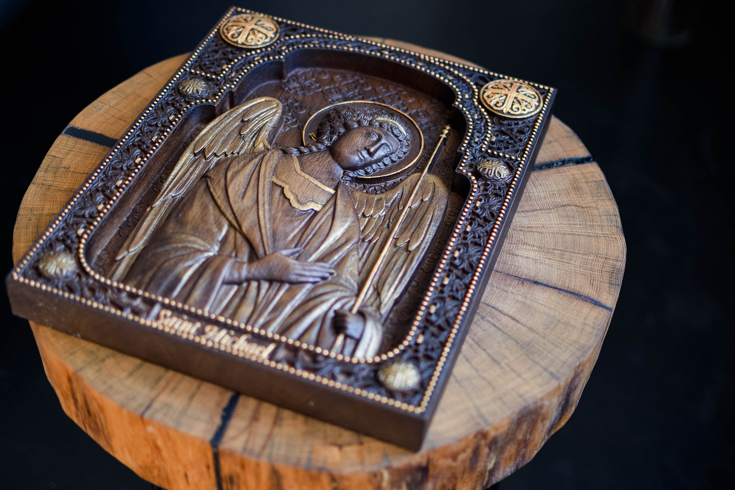 Archangel Michael watching You Wooden 3D carved icon - Kozak Work Shop