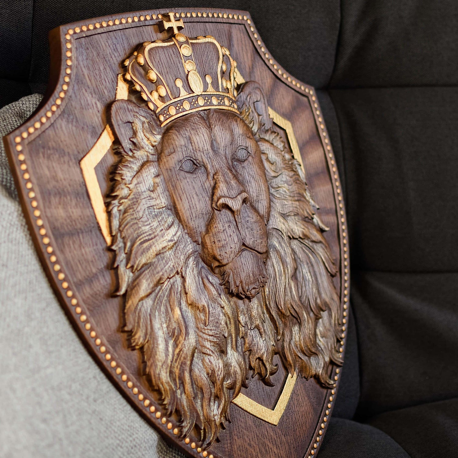 Lion King Wooden Carved Plaque - Kozak Work Shop