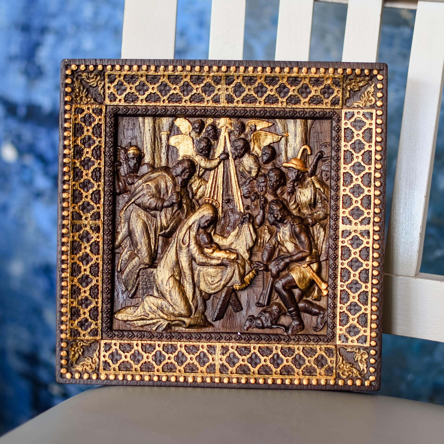 Nativity Wooden Bas Relief Squared - Kozak Work Shop