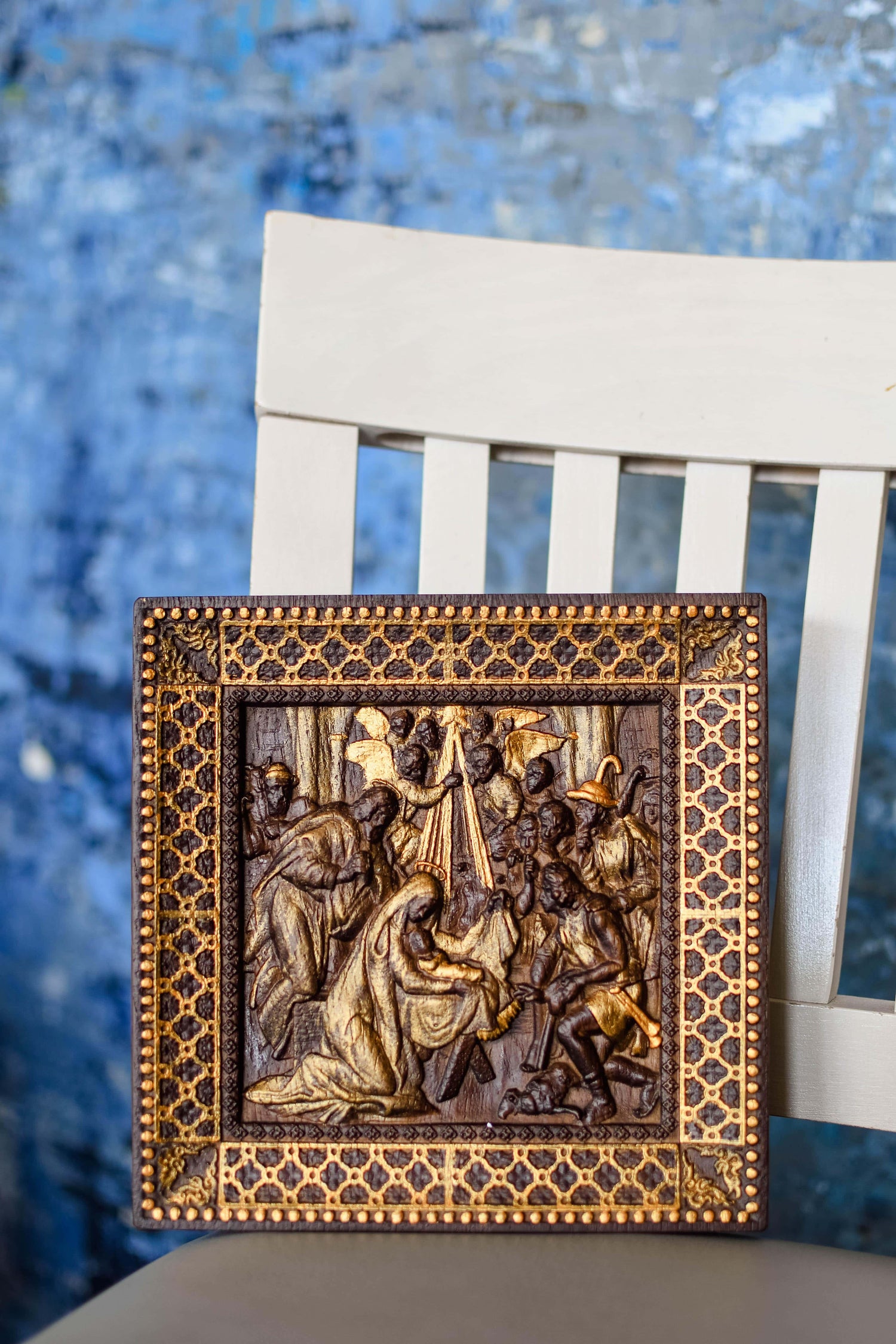 Nativity Wooden Bas Relief Squared - Kozak Work Shop
