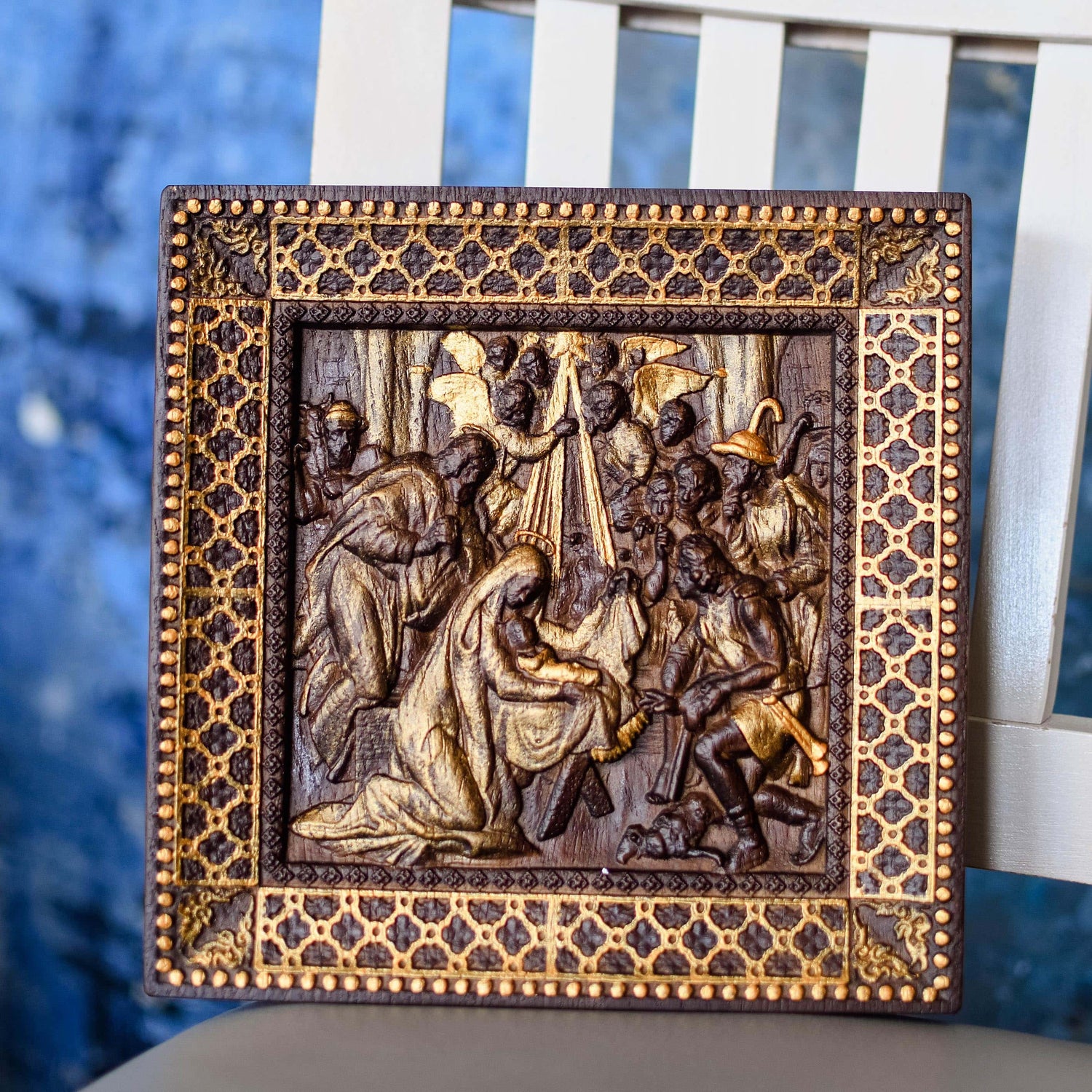 Nativity Wooden Bas Relief Squared - Kozak Work Shop