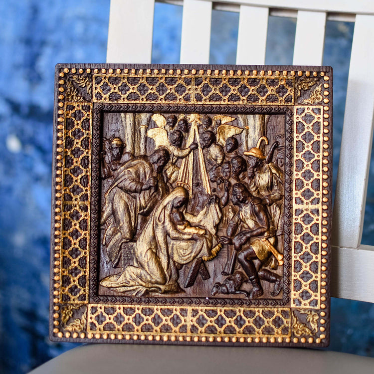 Nativity Wooden Bas Relief Squared - Kozak Work Shop