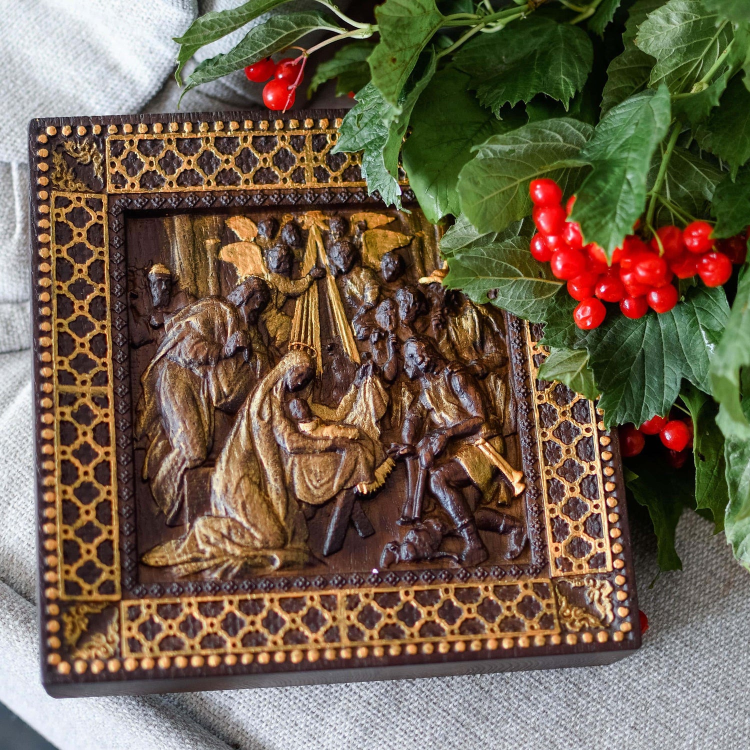 Nativity Wooden Bas Relief Squared - Kozak Work Shop