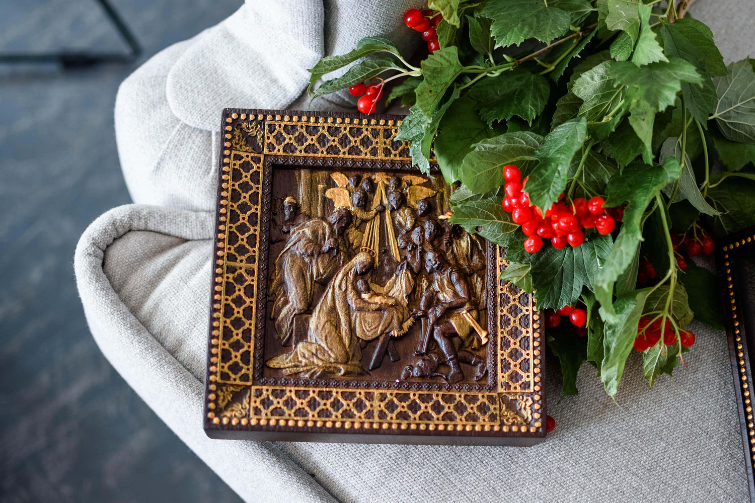Nativity Wooden Bas Relief Squared - Kozak Work Shop