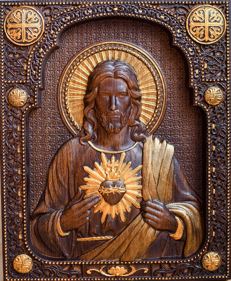 Sacred Heart of Jesus Wooden icon Modern - Kozak Work Shop