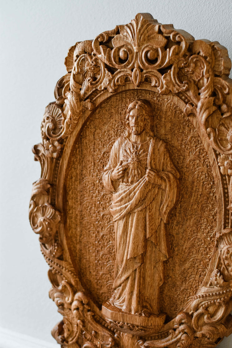 Sacred Heart of Jesus Statuary Wooden Sculpture - Kozak Work Shop