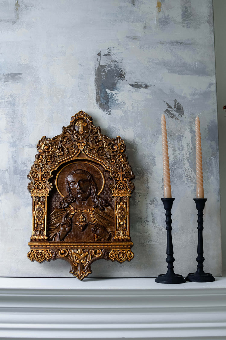 Sacred Heart of Jesus Wooden icon Baroque - Kozak Work Shop