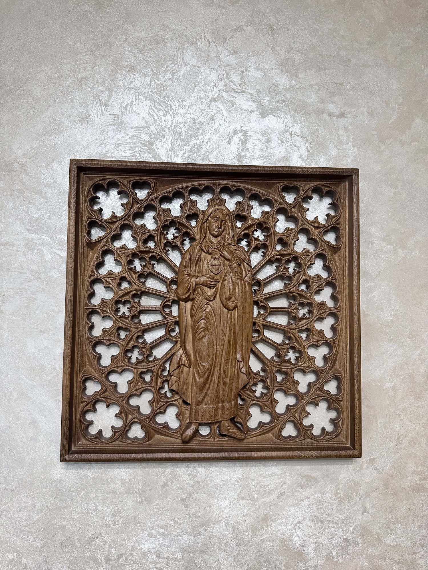 Immaculate Heart of Mary Wooden Statue - Kozak Work Shop