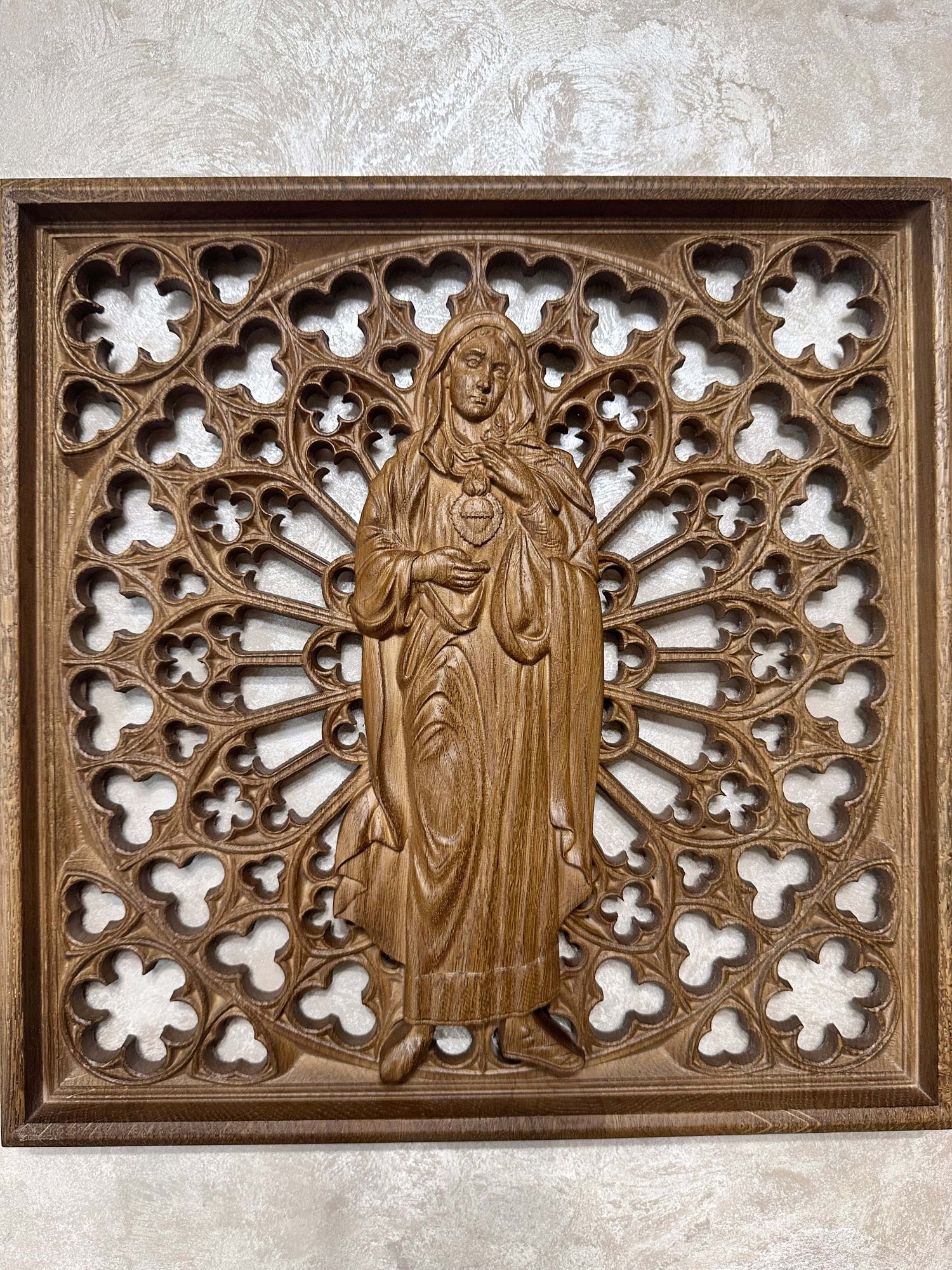 Immaculate Heart of Mary Wooden Statue - Kozak Work Shop