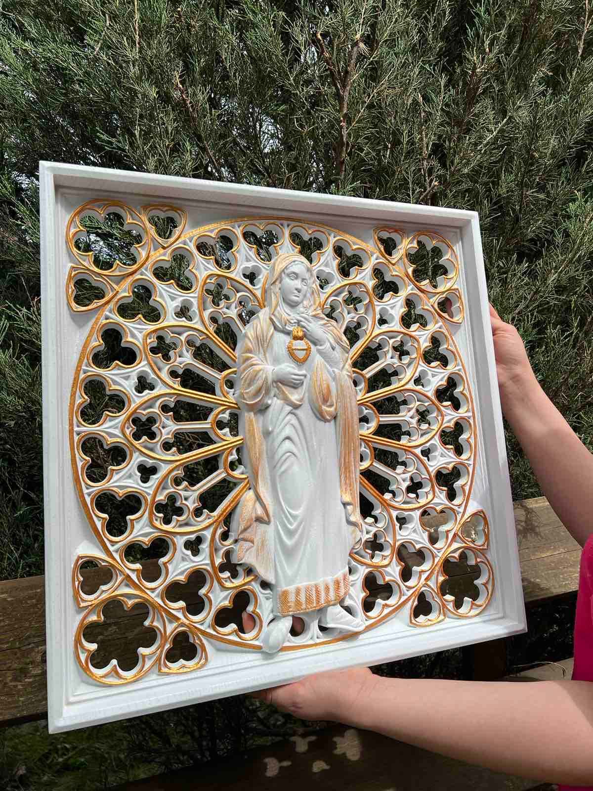 Immaculate Heart of Mary Wooden Statue - Kozak Work Shop