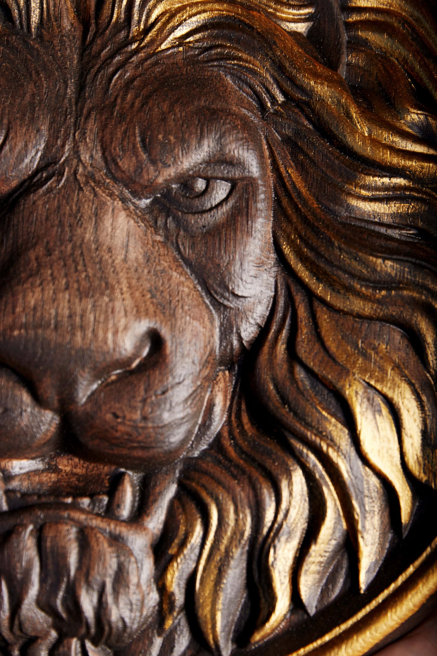 Lion Head Wooden Carved Plaque - Kozak Work Shop