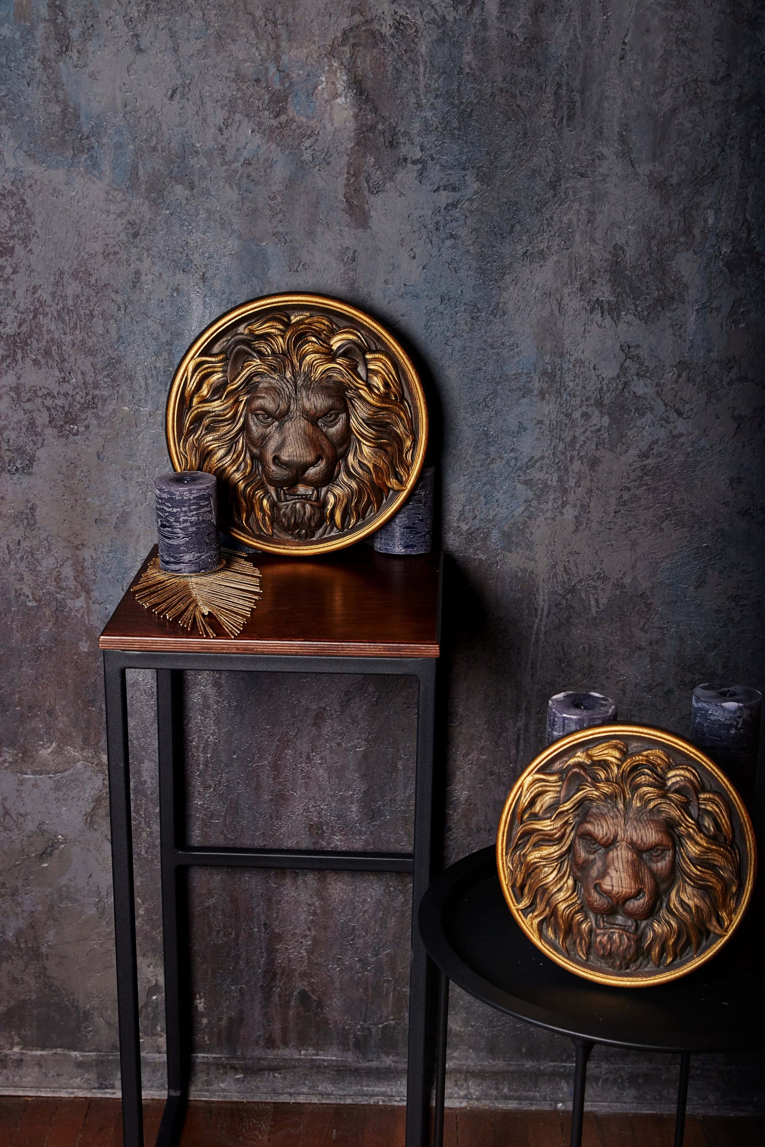 Lion Head Wooden Carved Plaque - Kozak Work Shop