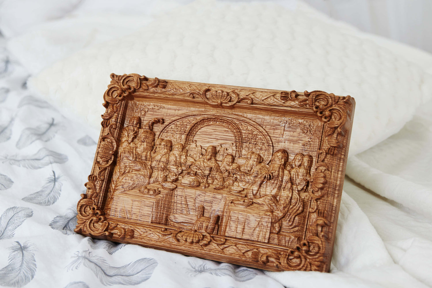The Last Supper Wooden Sculpturewith Baroque Frame - Kozak Work Shop