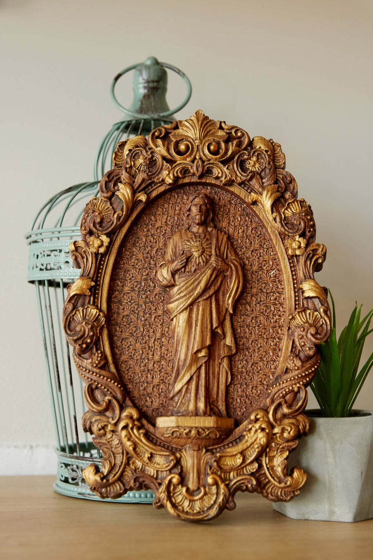 Sacred Heart of Jesus Statuary Wooden Sculpture - Kozak Work Shop