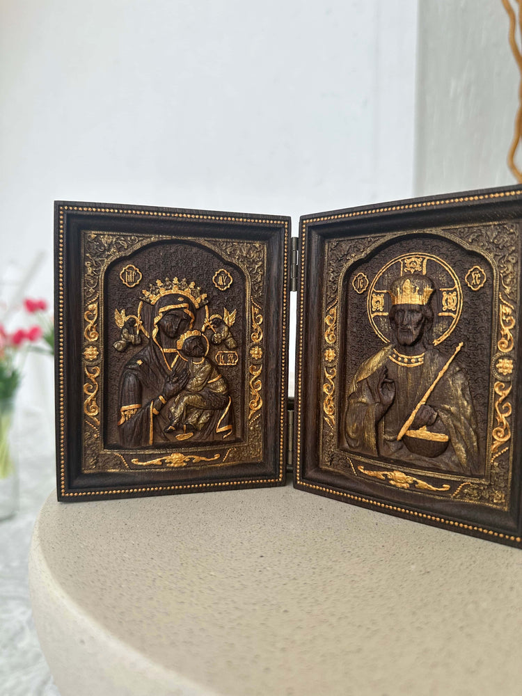 Virgin Mary and  Our Lord  Small Wooden  folding panel - Kozak Work Shop