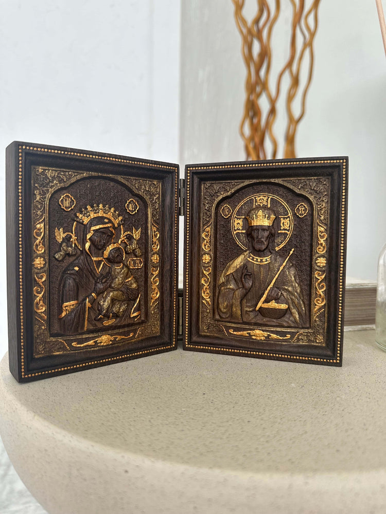Virgin Mary and  Our Lord  Small Wooden  folding panel - Kozak Work Shop