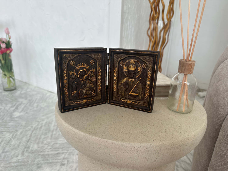 Virgin Mary and  Our Lord  Small Wooden  folding panel - Kozak Work Shop