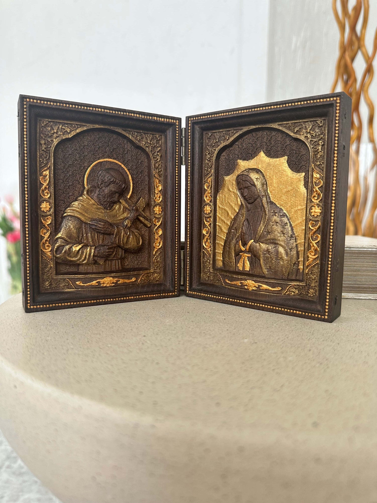 St. Francis of Assisi & Our Lady of Guadalupe wooden  folding panel - Kozak Work Shop