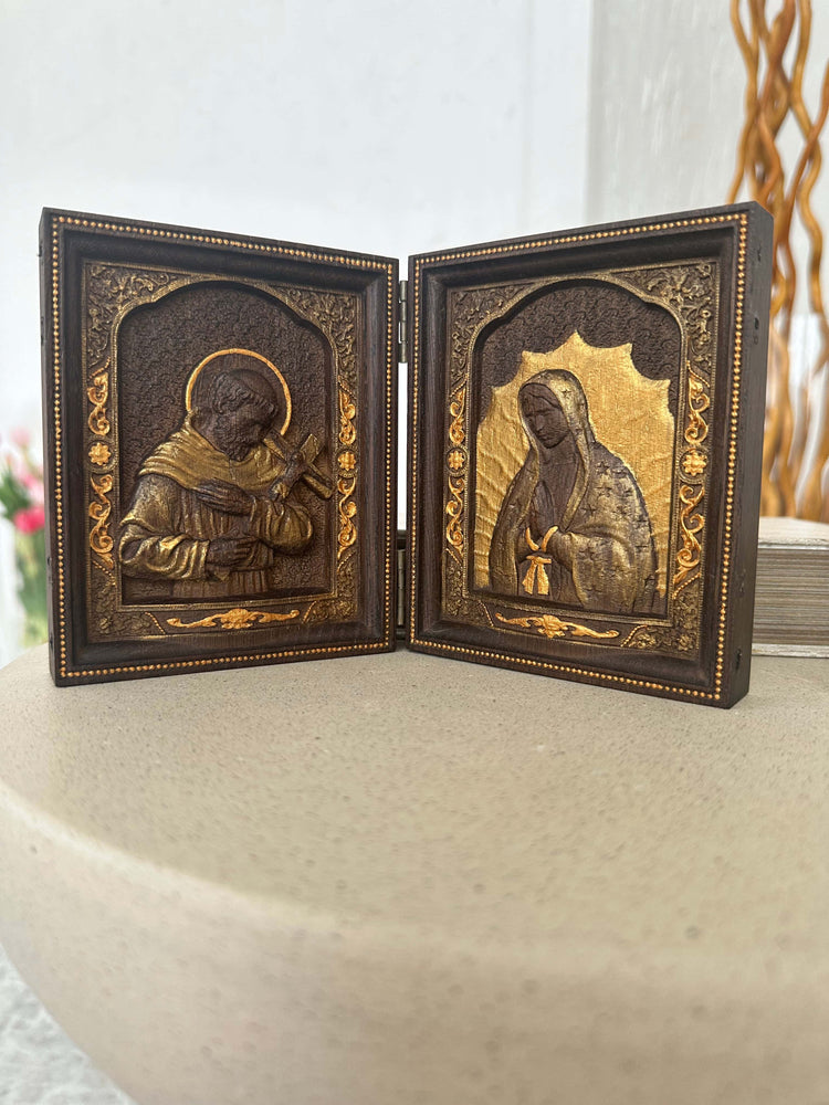 St. Francis of Assisi & Our Lady of Guadalupe wooden  folding panel - Kozak Work Shop