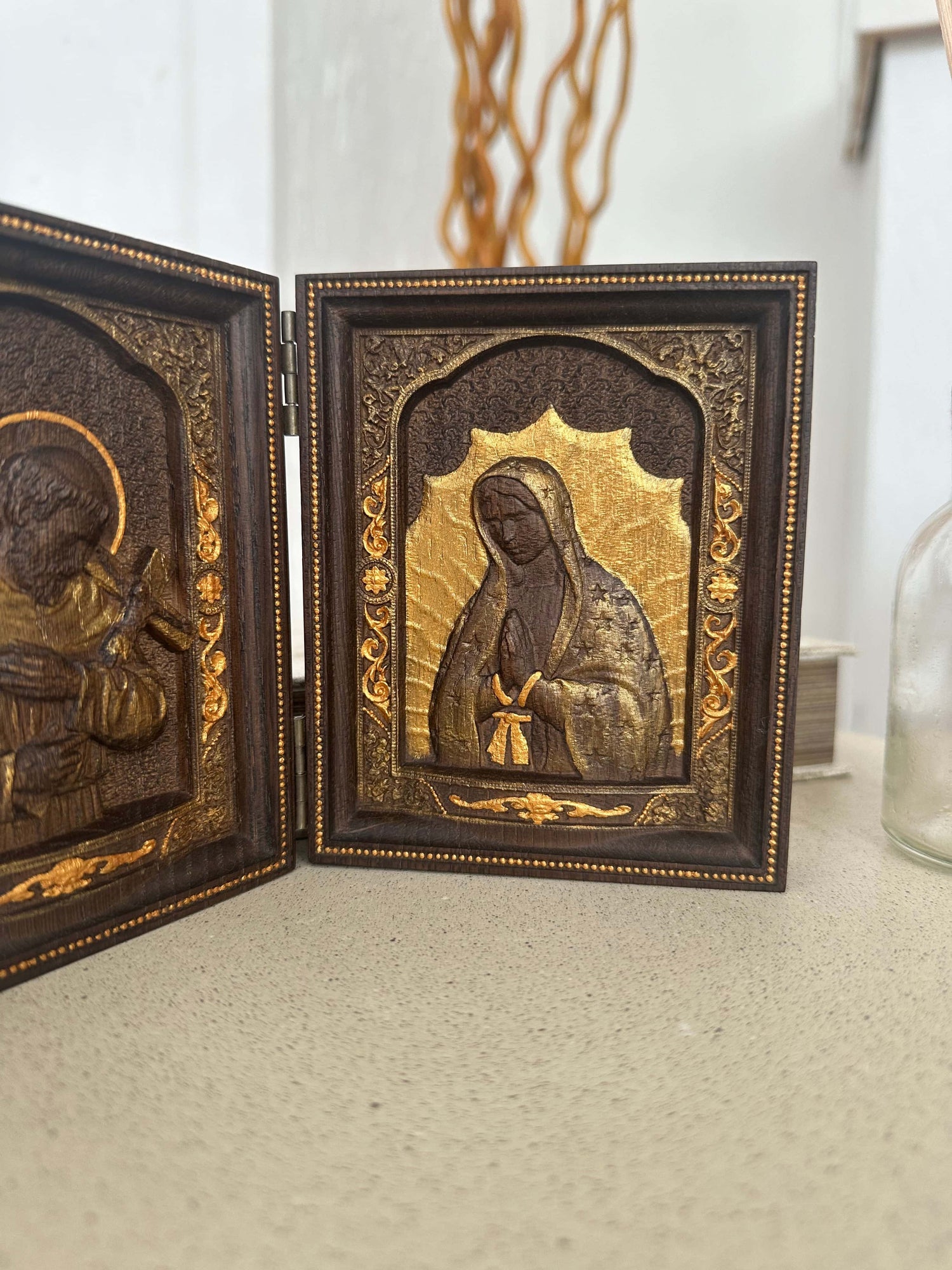 St. Francis of Assisi & Our Lady of Guadalupe wooden  folding panel - Kozak Work Shop