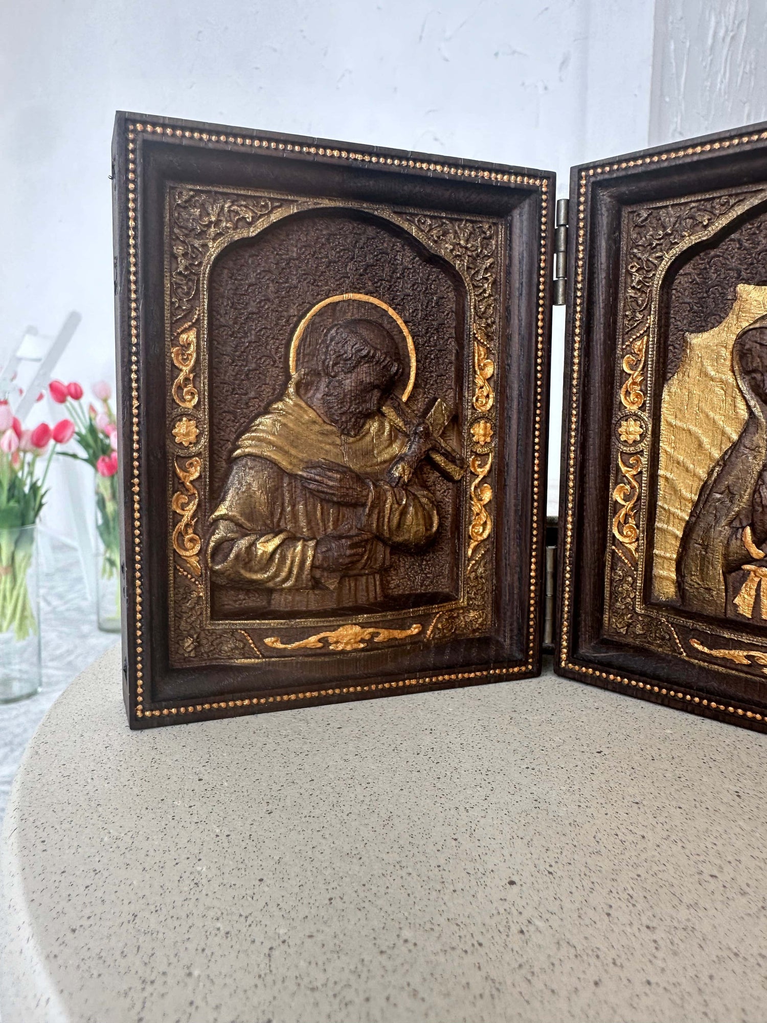 St. Francis of Assisi & Our Lady of Guadalupe wooden  folding panel - Kozak Work Shop