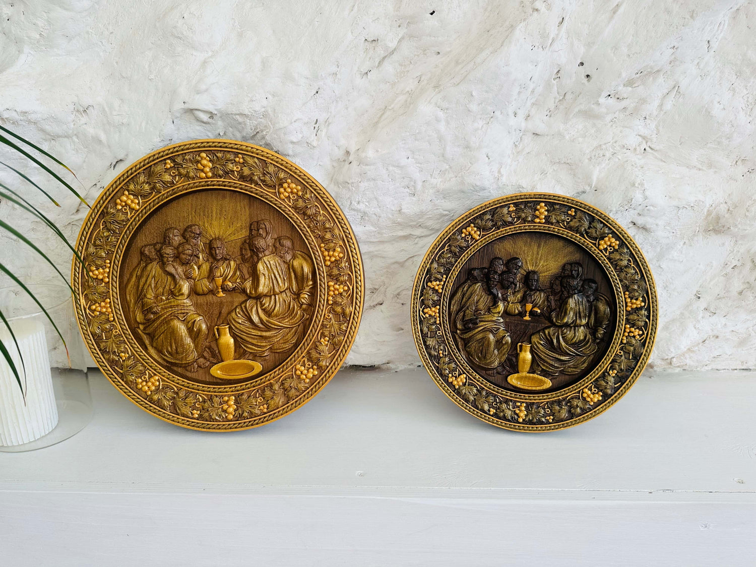Round Last Supper Wooden Carved Plaque - Kozak Work Shop