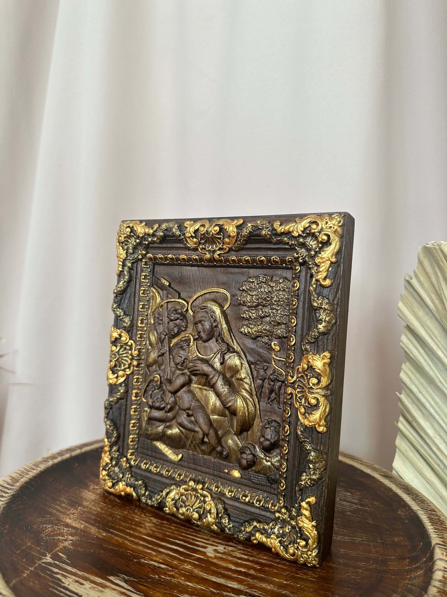 Nursing Madonna Wooden Carved Picture - Kozak Work Shop