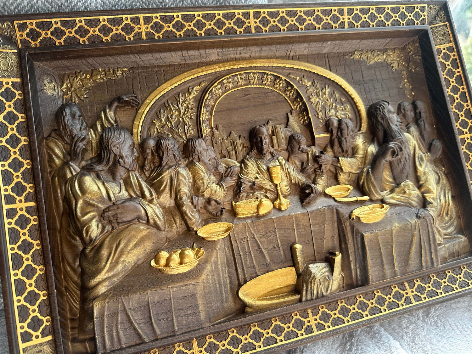 The Last Supper Wooden Sculpture with Classical Frame - Kozak Work Shop