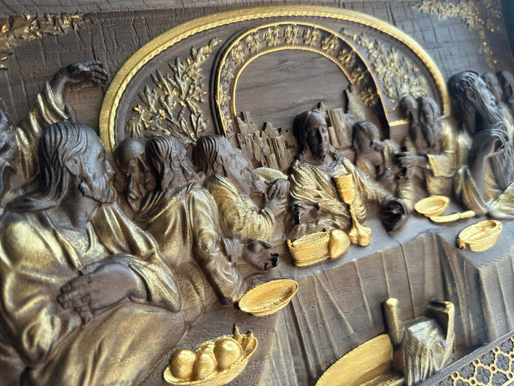 The Last Supper Wooden Sculpture with Classical Frame - Kozak Work Shop