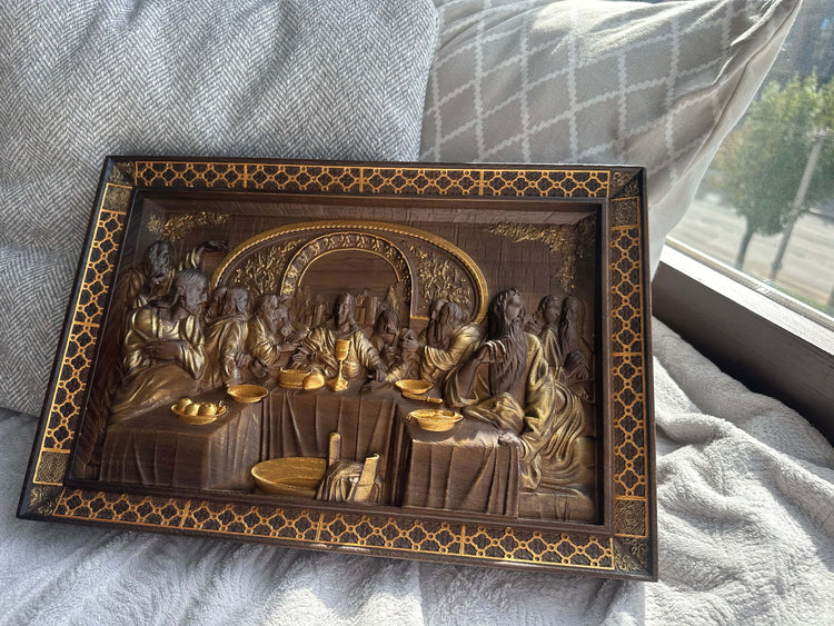 The Last Supper Wooden Sculpture with Classical Frame - Kozak Work Shop