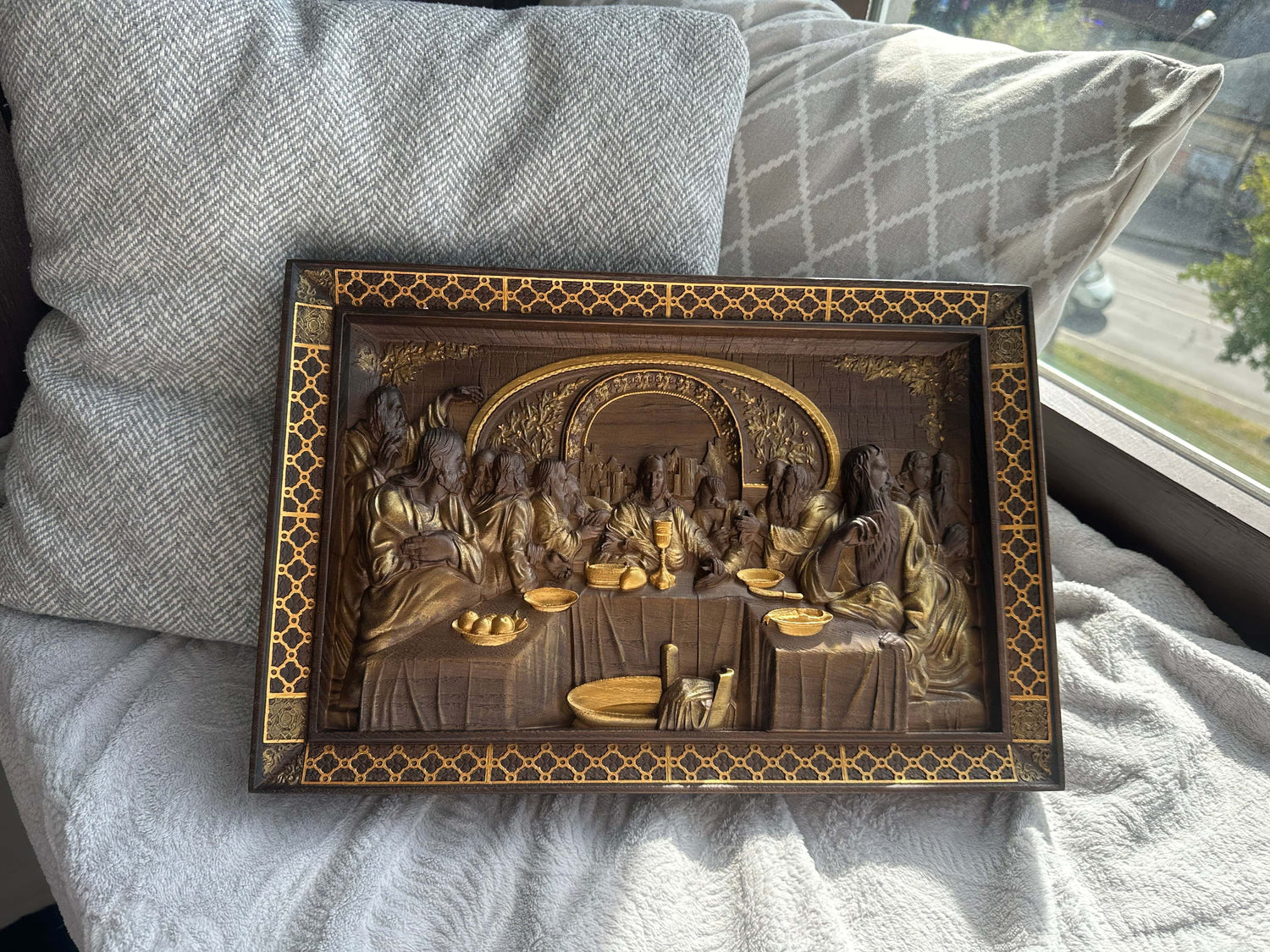 The Last Supper Wooden Sculpture with Classical Frame - Kozak Work Shop