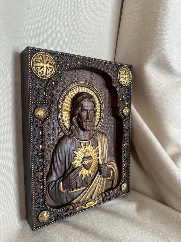 Sacred Heart of Jesus Wooden icon Modern - Kozak Work Shop