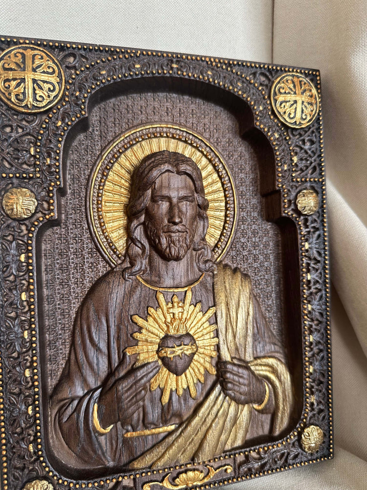Sacred Heart of Jesus Wooden icon Modern - Kozak Work Shop